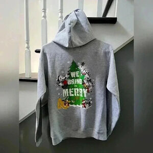 Disney 2019 Mickey Christmas Full Zip Pullover Hoodie Sweatshirt Gray • Small